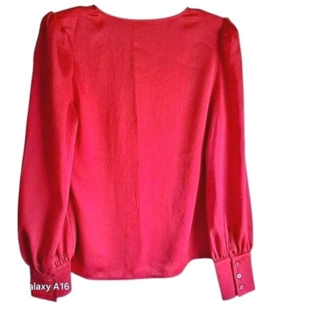 Alex Marie Red Blouse With V-Neck And Long Sleeves Size Small - Picture 4 of 6
